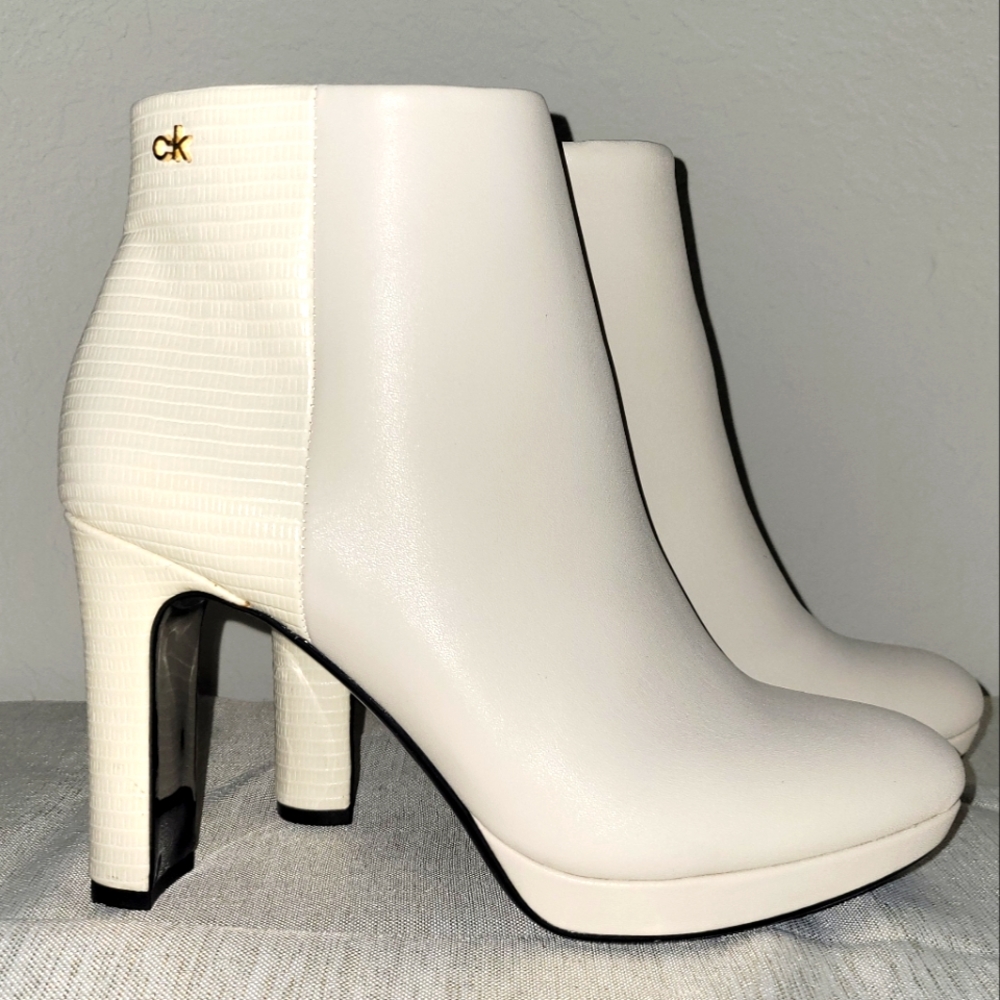 Calvin Klein White Ankle Boots with box